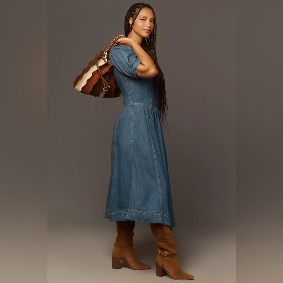 Anthropologie Pilcro Short-Sleeve Denim Midi Shirt Dress - Picture 7 of 10